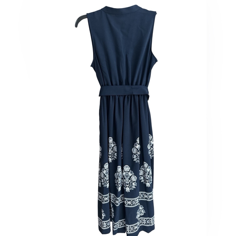 Croft & Barrow Navy Sleeveless Button-Front Maxi Dress Floral Print Pockets - Picture 2 of 4